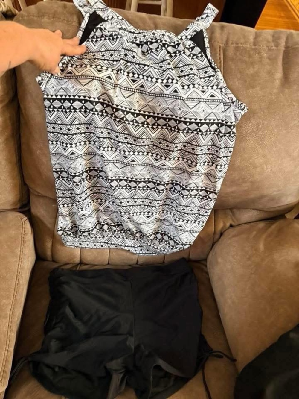 Younique Black & White Tribal Tankini with Black Swim Shorts